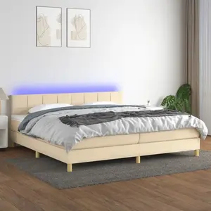vidaXL Sommier à lattes de lit et matelas et LED Crème 200x200cm Tissu pas cher