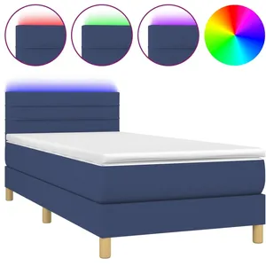 vidaXL Sommier à lattes de lit avec matelas et LED Bleu 80x200cm Tissu pas cher