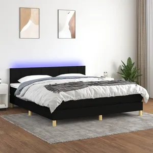 vidaXL Sommier à lattes de lit avec matelas LED Noir 180x200 cm Tissu pas cher