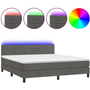 vidaXL Sommier à lattes de lit avec matelas LED Gris foncé 160x200 cm pas cher