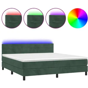 vidaXL Sommier à lattes de lit avec matelas LED Vert foncé 160x200 cm pas cher
