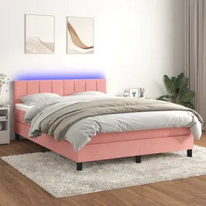 vidaXL Sommier à lattes de lit avec matelas et LED Rose 140x190 cm pas cher