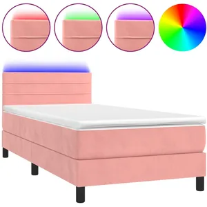 vidaXL Sommier à lattes de lit avec matelas et LED Rose 90x200 cm pas cher