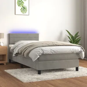 vidaXL Sommier à lattes de lit avec matelas LED Gris clair 100x200 cm pas cher