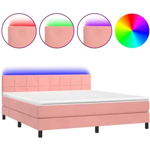 vidaXL Sommier à lattes de lit avec matelas et LED Rose 180x200 cm pas cher