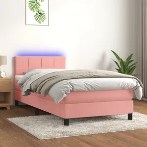 vidaXL Sommier à lattes de lit avec matelas et LED Rose 100x200 cm pas cher