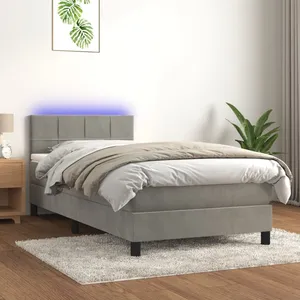 vidaXL Sommier à lattes de lit et matelas et LED Gris clair 90x200 cm pas cher