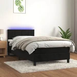 vidaXL Sommier à lattes de lit avec matelas et LED Noir 90x200 cm pas cher