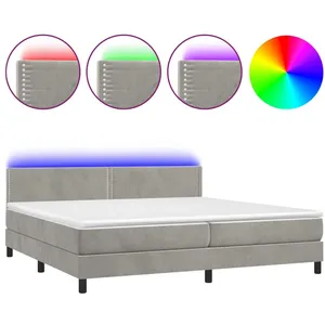 vidaXL Sommier à lattes de lit avec matelas LED Gris clair 200x200 cm pas cher