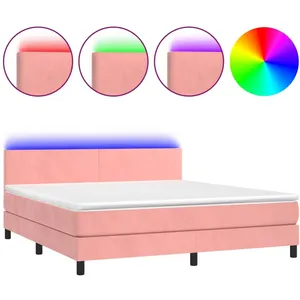 vidaXL Sommier à lattes de lit avec matelas LED Rose 160x200cm Velours pas cher