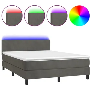 vidaXL Sommier à lattes de lit avec matelas LED Gris foncé 140x190 cm pas cher