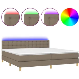 vidaXL Sommier à lattes de lit et matelas et LED Taupe 200x200cm Tissu pas cher