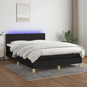 vidaXL Sommier à lattes de lit avec matelas LED Noir 140x200 cm Tissu pas cher