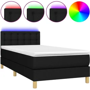 vidaXL Sommier à lattes de lit avec matelas et LED Noir 90x200cm Tissu pas cher