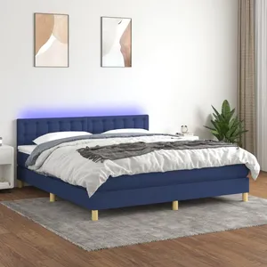 vidaXL Sommier à lattes de lit avec matelas LED Bleu 160x200 cm Tissu pas cher