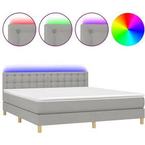vidaXL Sommier à lattes de lit et matelas et LED Gris clair 180x200 cm pas cher