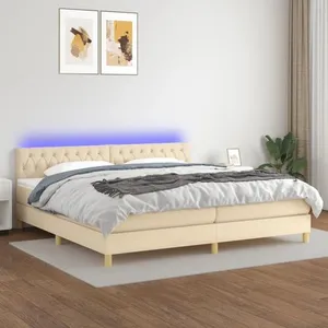 vidaXL Sommier à lattes de lit et matelas et LED Crème 200x200cm Tissu pas cher