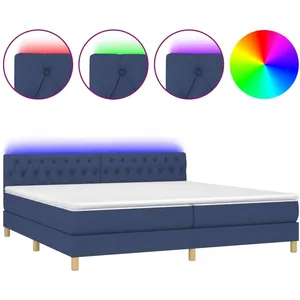 vidaXL Sommier à lattes de lit et matelas et LED Bleu 200x200 cm Tissu pas cher