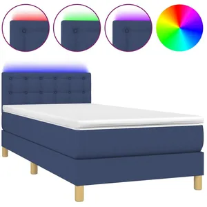 vidaXL Sommier à lattes de lit avec matelas et LED Bleu 80x200cm Tissu pas cher