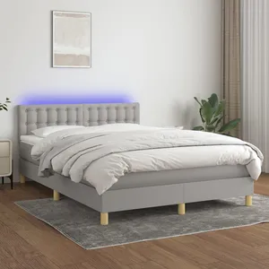 vidaXL Sommier à lattes de lit et matelas et LED Gris clair 140x190 cm pas cher