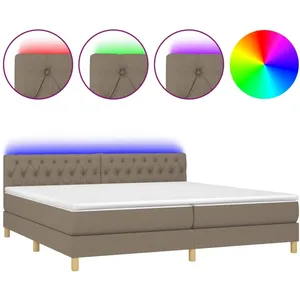 vidaXL Sommier à lattes de lit et matelas et LED Taupe 200x200cm Tissu pas cher