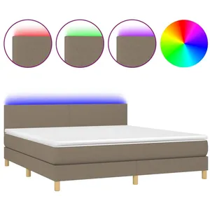 vidaXL Sommier à lattes de lit avec matelas LED Taupe 160x200 cm Tissu pas cher