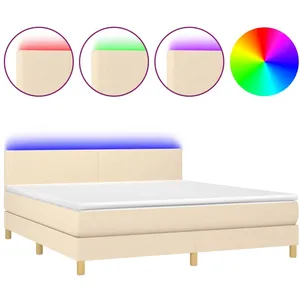 vidaXL Sommier à lattes de lit avec matelas LED Crème 160x200 cm Tissu pas cher