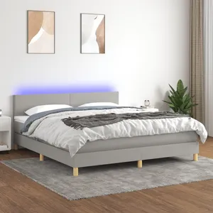 vidaXL Sommier à lattes de lit et matelas et LED Gris clair 180x200 cm pas cher