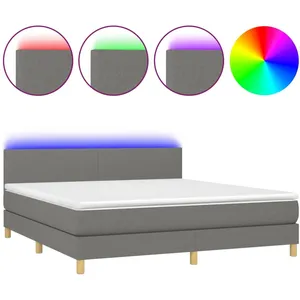 vidaXL Sommier à lattes de lit et matelas et LED Gris foncé 160x200 cm pas cher