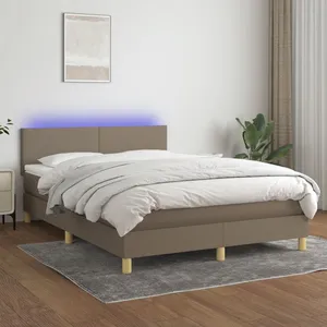 vidaXL Sommier à lattes de lit avec matelas LED Taupe 140x200 cm Tissu pas cher