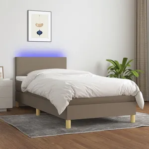 vidaXL Sommier à lattes de lit avec matelas LED Taupe 100x200 cm Tissu pas cher