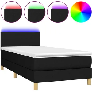 vidaXL Sommier à lattes de lit avec matelas et LED Noir 80x200cm Tissu pas cher