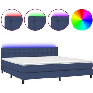 vidaXL Sommier à lattes de lit et matelas et LED Bleu 200x200 cm Tissu pas cher
