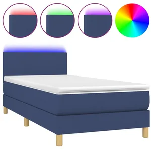 vidaXL Sommier à lattes de lit avec matelas et LED Bleu 80x200cm Tissu pas cher