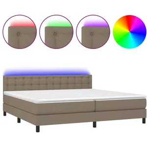 vidaXL Sommier à lattes de lit et matelas et LED Taupe 200x200cm Tissu pas cher