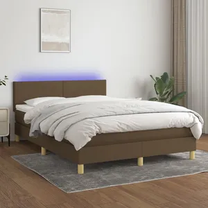 vidaXL Sommier à lattes de lit matelas et LED Marron foncé 140x190 cm pas cher
