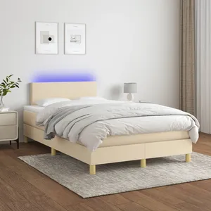 vidaXL Sommier à lattes de lit avec matelas LED Crème 120x200 cm Tissu pas cher