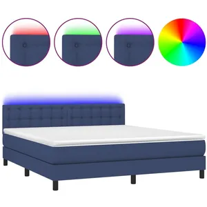 vidaXL Sommier à lattes de lit avec matelas LED Bleu 160x200 cm Tissu pas cher