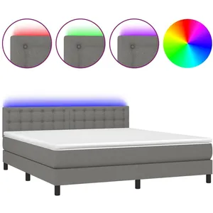 vidaXL Sommier à lattes de lit matelas LED Gris foncé 160x200 cm Tissu pas cher