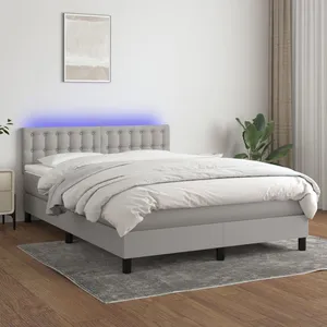 vidaXL Sommier à lattes de lit et matelas et LED Gris clair 140x200 cm pas cher