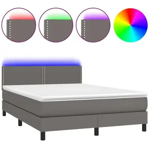 vidaXL Sommier à lattes de lit avec matelas et LED Gris 140x190 cm pas cher