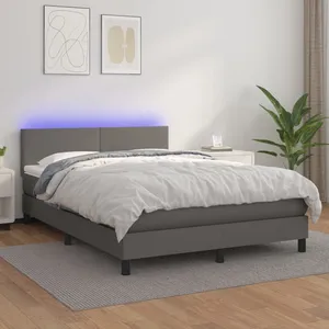 vidaXL Sommier à lattes de lit avec matelas et LED Gris 140x200 cm pas cher