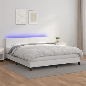 vidaXL Sommier à lattes de lit avec matelas et LED Blanc 160x200 cm pas cher