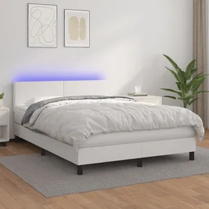 vidaXL Sommier à lattes de lit avec matelas et LED Blanc 140x200 cm pas cher