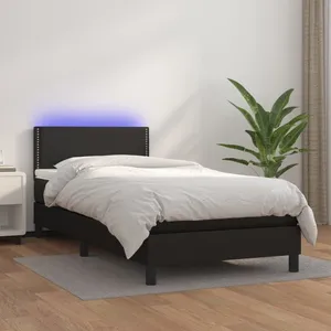 vidaXL Sommier à lattes de lit avec matelas et LED Noir 100x200cm pas cher