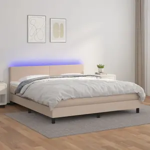 vidaXL Sommier à lattes de lit avec matelas LED Cappuccino 180x200 cm pas cher