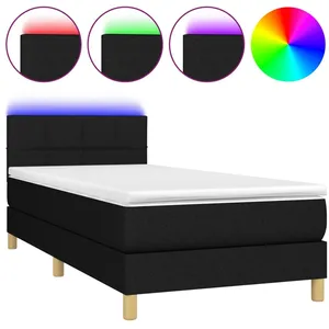 vidaXL Sommier à lattes de lit avec matelas et LED Noir 80x200cm Tissu pas cher