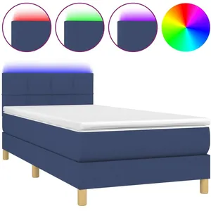 vidaXL Sommier à lattes de lit avec matelas et LED Bleu 80x200cm Tissu pas cher