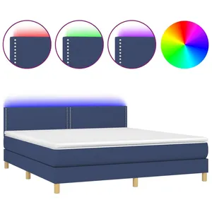 vidaXL Sommier à lattes de lit avec matelas LED Bleu 180x200 cm Tissu pas cher