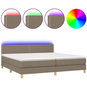 vidaXL Sommier à lattes de lit et matelas et LED Taupe 200x200cm Tissu pas cher